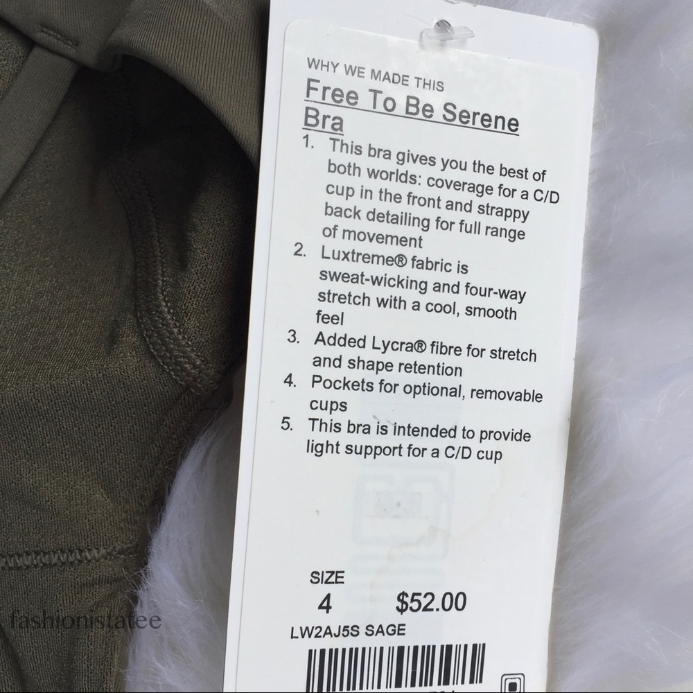 NWT SAGE GREEN LULULEMON FREE TO BE SERENE BRA - Picture 3 of 4